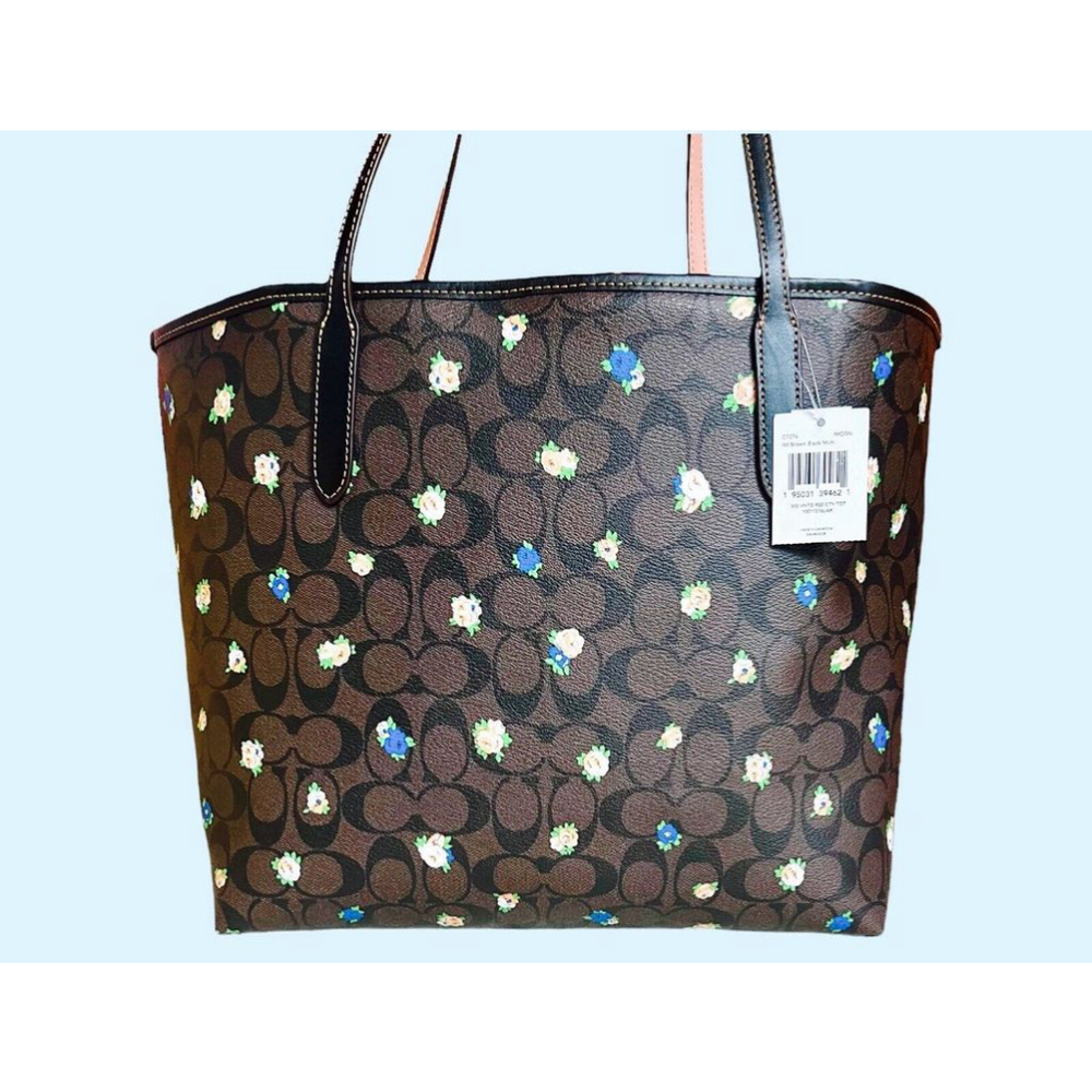 Coach NWT C7274 City Signature Canvas Tote Rose Print Shoulder Bag 7274 - Picture 2 of 8